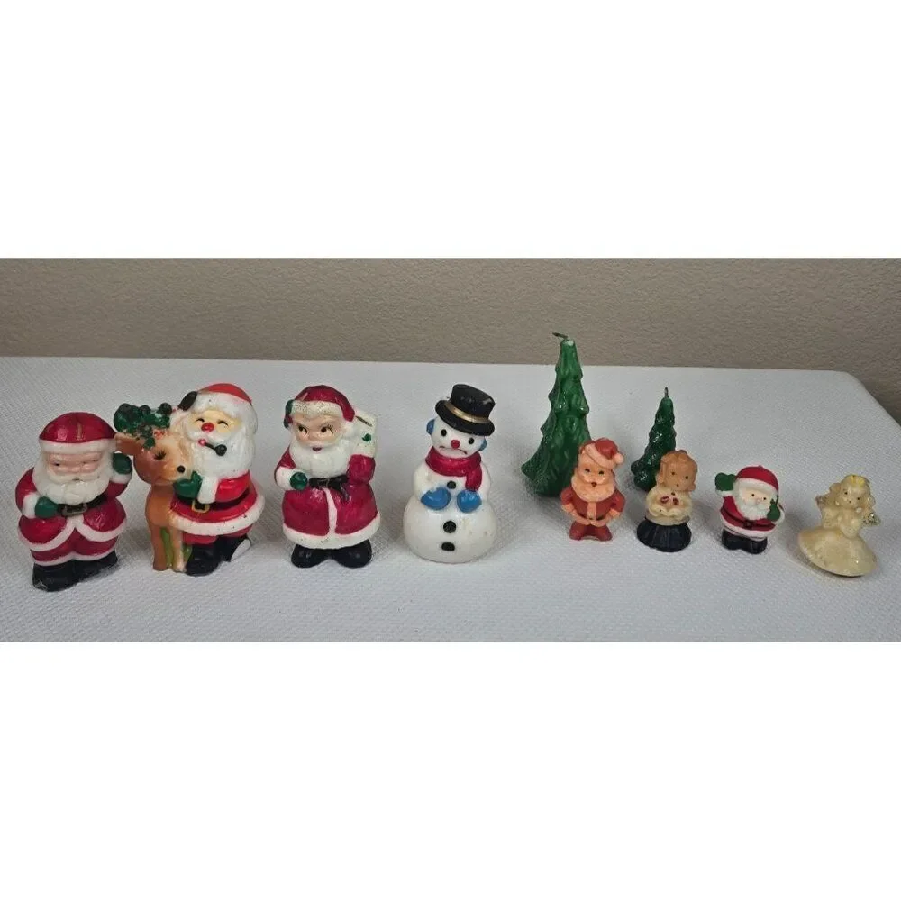 Vintage Gurly Halo Christmas Candle Lot 10 Santa Snowman Angel Tree Choir